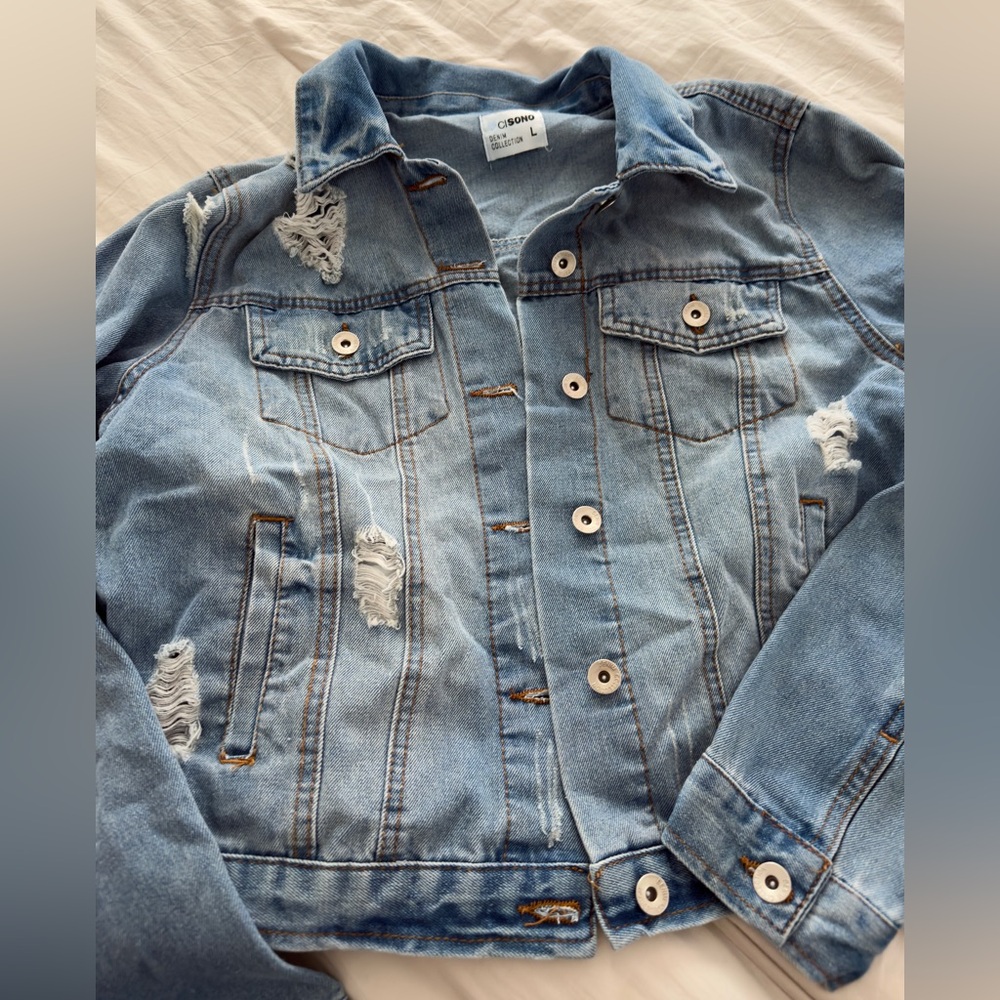 Light Blue Distressed Denim Jacket